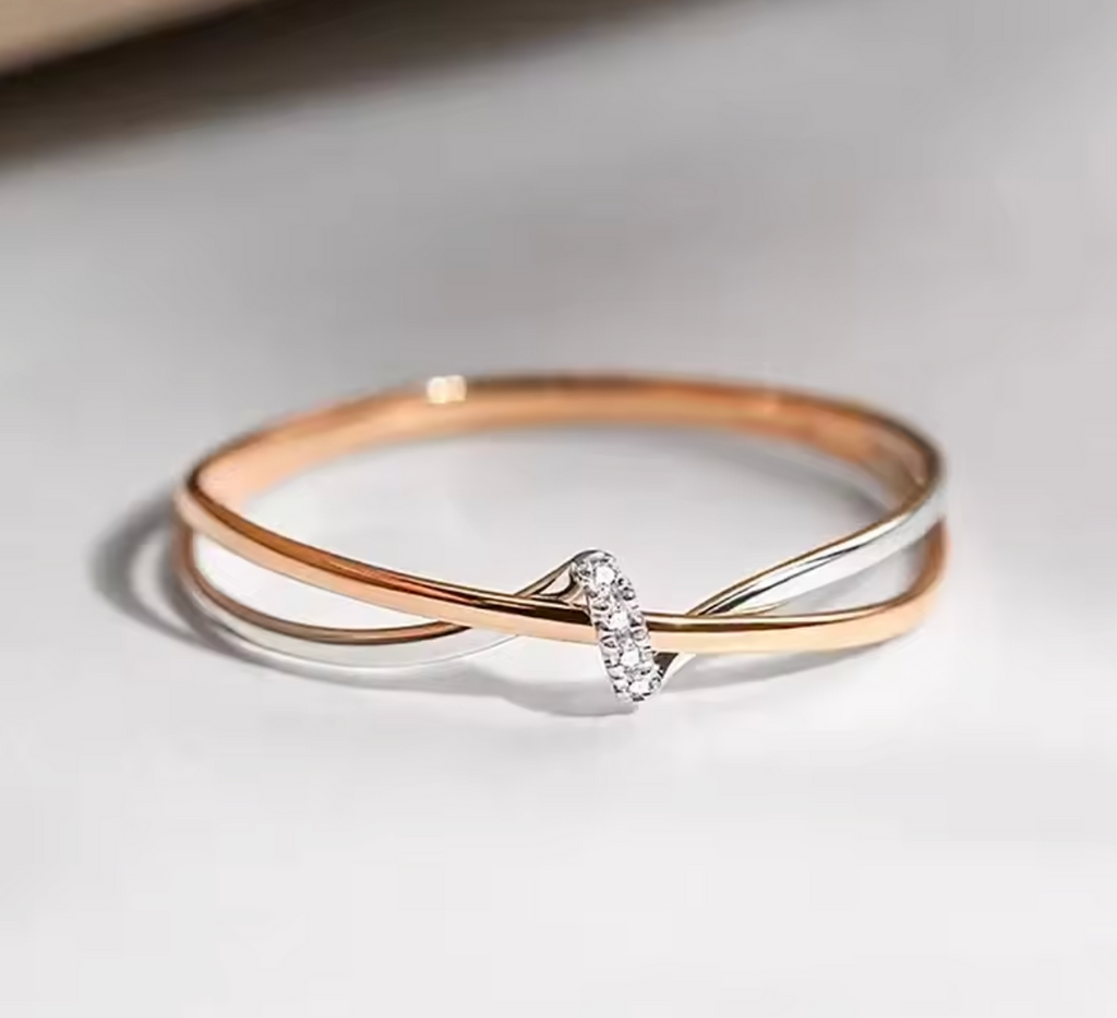 Elegant Two-Tone Twisty Ring with Brilliant Cubic Zirconia