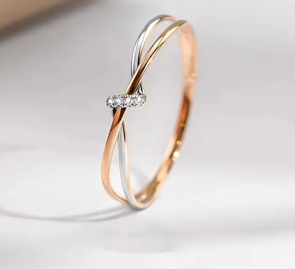 Elegant Two-Tone Twisty Ring with Brilliant Cubic Zirconia