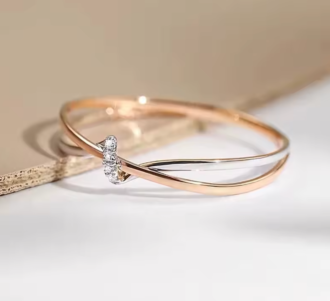 Elegant Two-Tone Twisty Ring with Brilliant Cubic Zirconia
