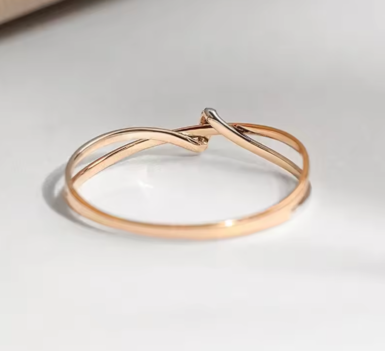 Elegant Two-Tone Twisty Ring with Brilliant Cubic Zirconia