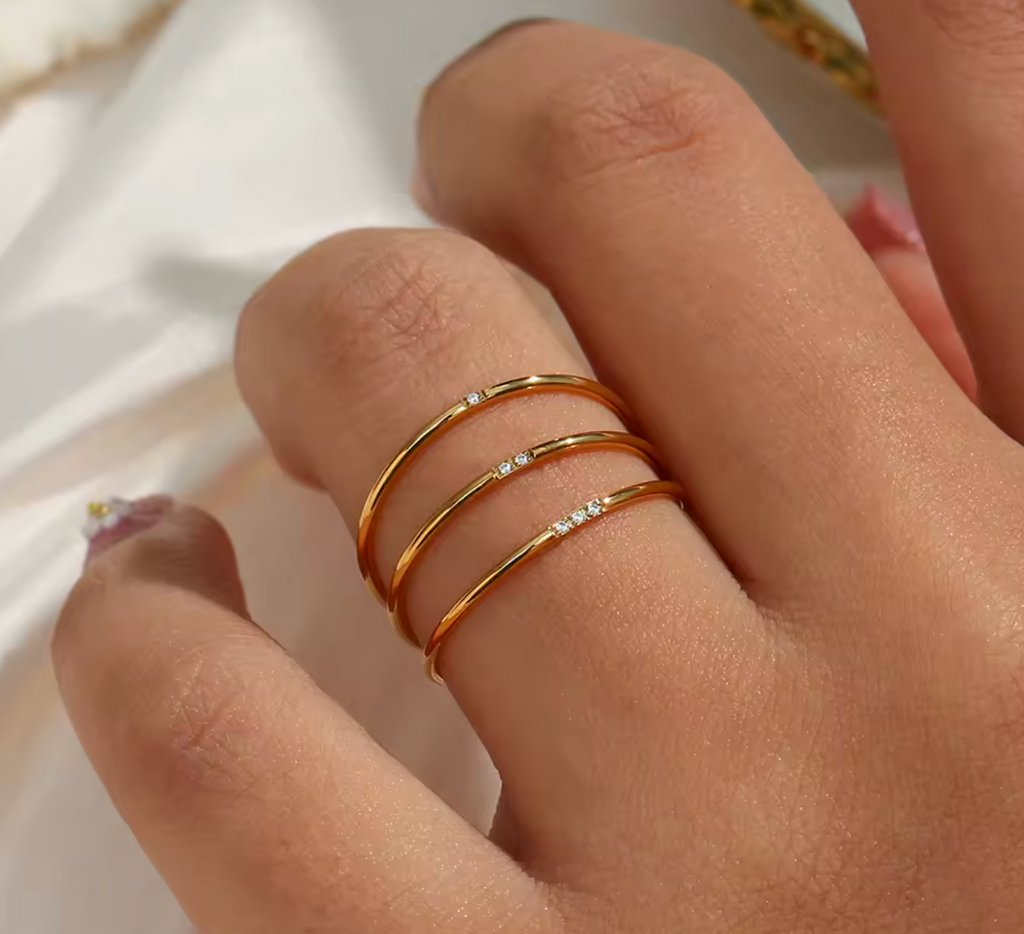 Minimalist 18K Gold-Plated Stainless Steel Zircon Ring