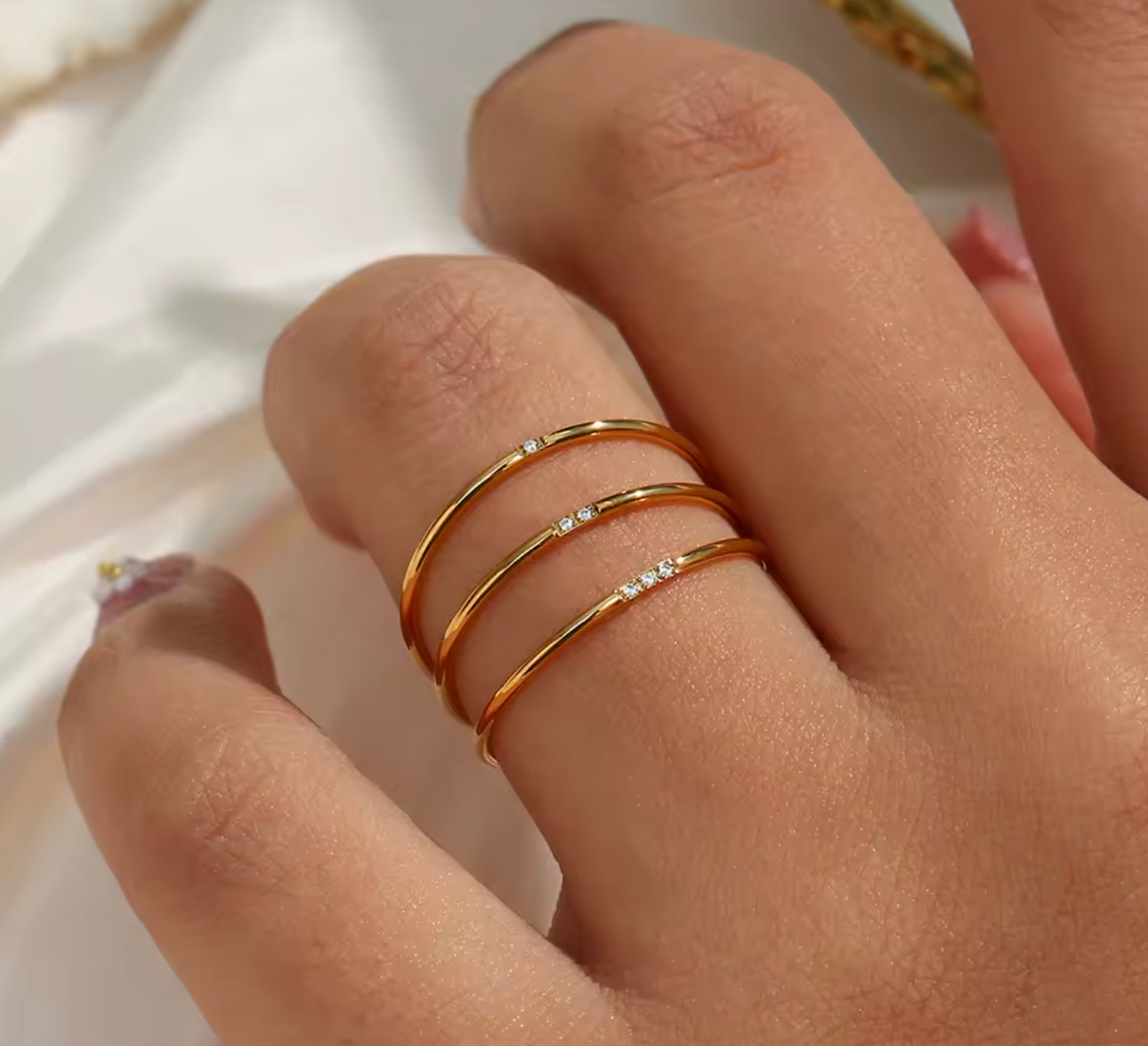 Minimalist 18K Gold-Plated Stainless Steel Zircon Ring